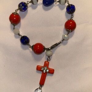 Elegant Orange and Royal Blue Bracelet with Cross Charm